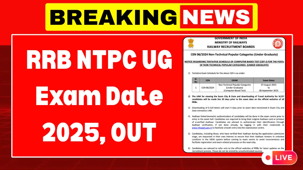 RRB NTPC UG Exam Date 2025 OUT